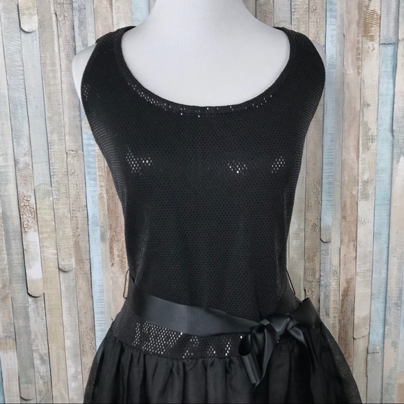 St John 6 Black Sequin Tulle Fit Flare Party Dress - Picture 3 of 8